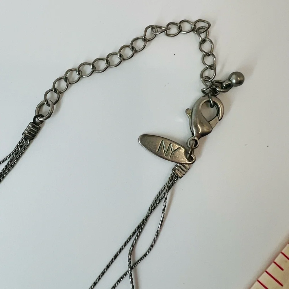 NY & Company Long Black Silver Beaded Statement Necklace